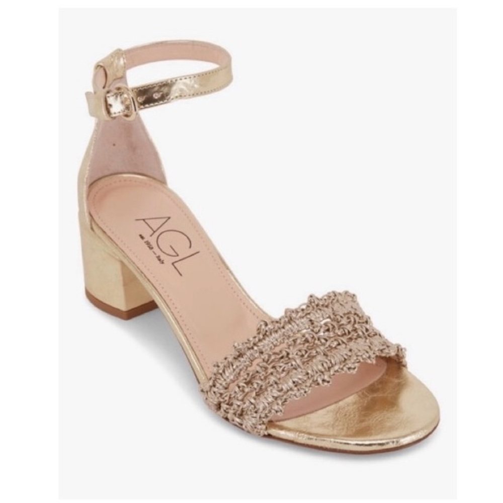 AGL 👡 Crochet Golden Block Heel Sandal